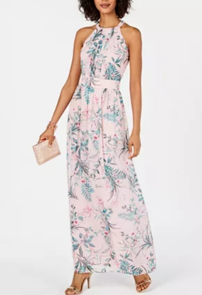 Pleated floral print maxi dress